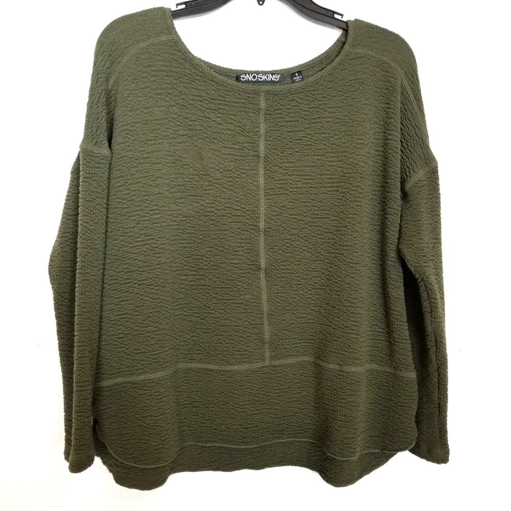 Snoskins Women‎ Long Sleeve Textured Pullover Top Sz S Olive Green Textured